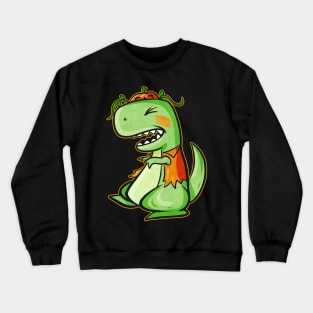 Tyrannosaurus Rex T-Rex With Vest And Pumpkin For Halloween Crewneck Sweatshirt